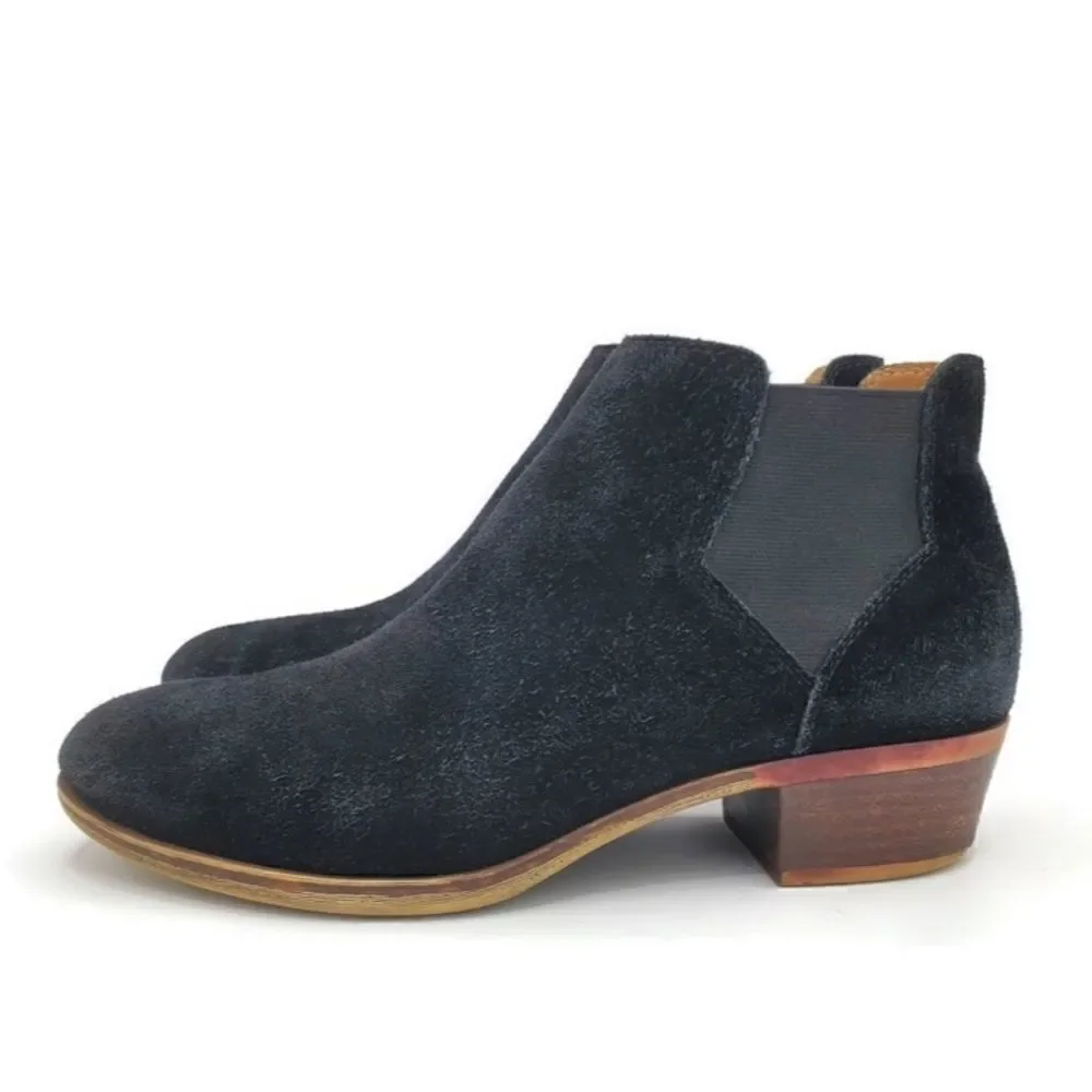 Lucky Brand Bellamy Black Suede Pull-On Almond-Toe Low Block Heel Ankle Boots